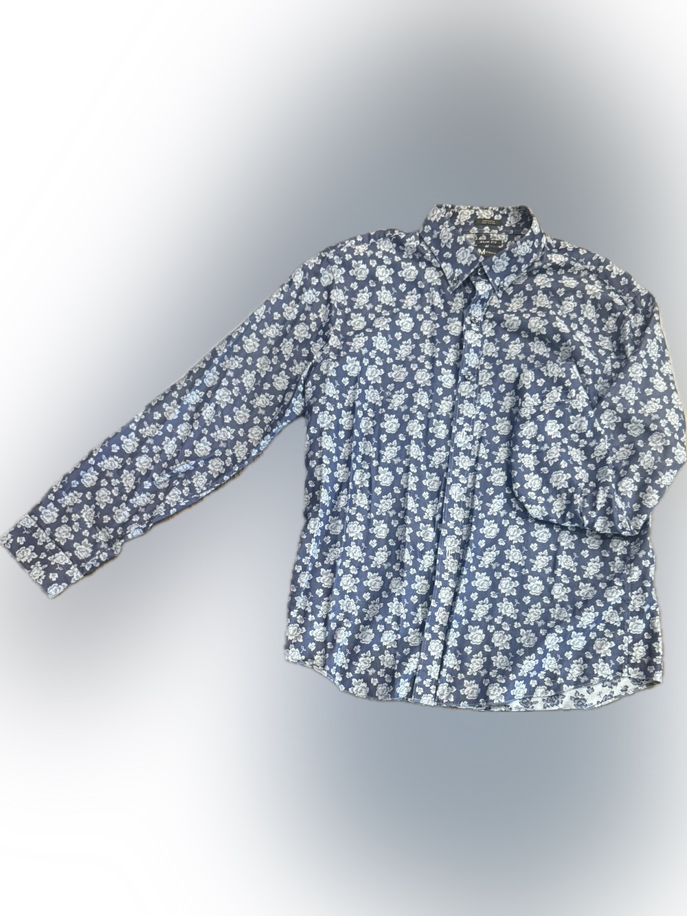Neiman Marcus Navy Blue Floral Button-Down Shirt | Sz L